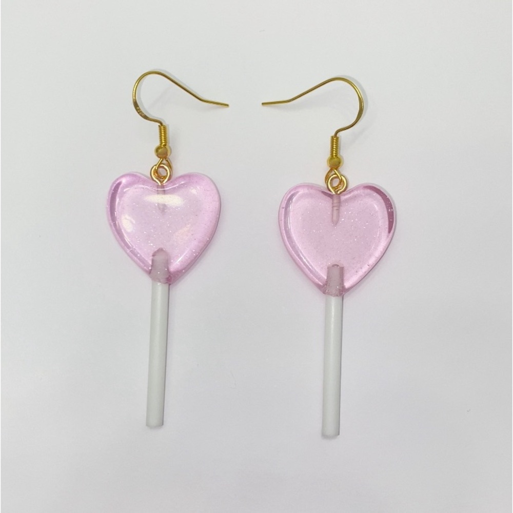 Purple Heart Lollipop Earrings